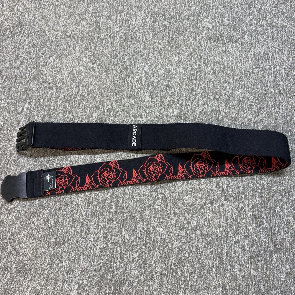 Arcade Men's Rose Pattern Belt Stretch Adjustable Clasp One Size Floral Black - Picture 5 of 11
